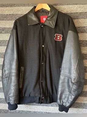 Vintage Y2K NFL Cincinnati Bengals Melton & Leather Varsity Jacket Size Large